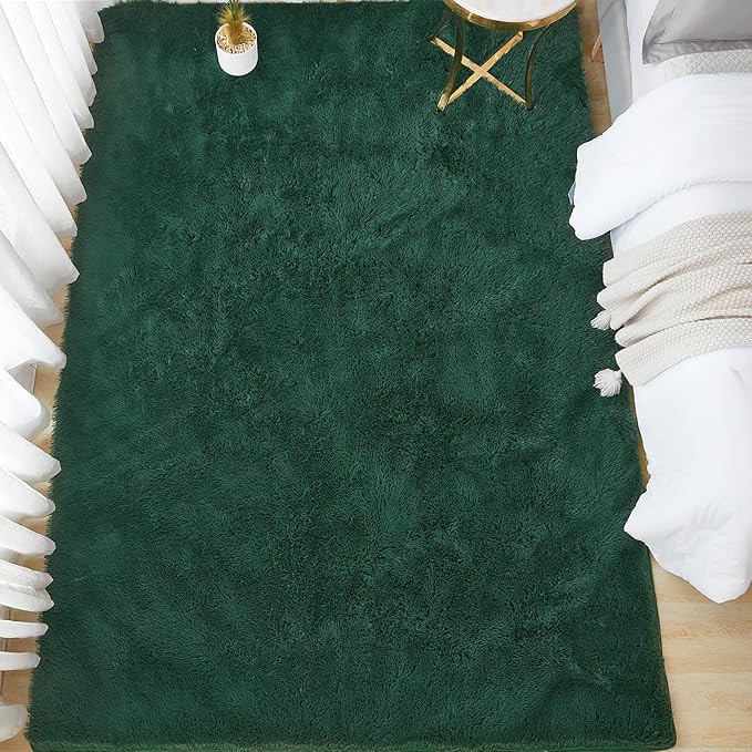 Andency Emerald Green Soft Area Rugs for Living Room Bedroom, 5x8 Fluffy Shaggy Bedside Rug, Non-Slip Large Shag Fuzzy Plush Carpets for Bedroom Kids Dorm Nursery Home Decor Aesthetic