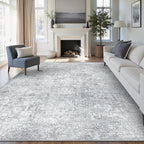 9x12 Area Rug Washable Vintage Living Room Carpet Large Indoor Non Slip Grey Bedroom Distressed Low Pile Retro Accent Throw Rug for Dining Room