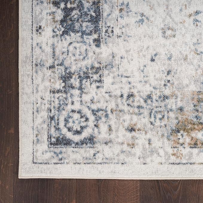 Nourison Home Astra Machine Washable Ivory Blue 2'2" x 8' Area Rug - Easy Clean, Non Shedding, Bed Room, Living Room, Dining Room, Kitchen (8' Runner)