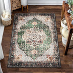 2x3 Small Rugs for Entryway, Green Boho Area Rug for Bathroom Throw Hallway Vintage Kitchen Rugs Non Slip Washable, Indoor Entrance Floor Carpet