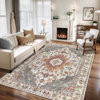 Tangsoo 4x6 Area Rugs for Living Room, Washable Vintage Rug Indoor, Distressed Turmeric Carpet for Bedroom, Non Slip Soft Low Pile Rugs Foldable Floor Rug for Dining Room Dorm Bedside Bathroom