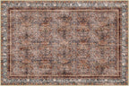Phantoscope Washable Area Rug 8'x10' Non-Slip, Vintage Neutral Xmas Rugs for Living Room, Bedroom, Dining Room, Distressed Boho Floral Medallion Pattern, Low-Pile Foldable Carpet, Brick Red/Black