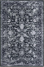 KILOCOCO Area Rug 3x5 Entryway Rug Washable Printed Vintage Floral Rubber Backed Non Slip Indoor Kitchen Rugs for Living Room Laundry Room Playroom Mudroom Moroccan Area Rugs, Black/Navy/White