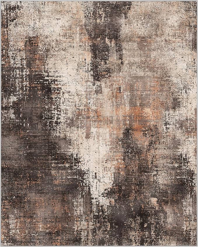 GENIMO Washable Area Rugs for Living Room, 9x12 Vintage Non Slip Rugs, Low Pile Lightweight Soft Print Rug for Bedroom, Dining Room, Home Office, Brown Orange