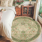 6ft Round Area Rugs for Living Room, Washable Floral Circle Rug Non Slip Low Pile, Vintage Boho Botanical Birds Throw Carpet for Farmhouse, Bedroom, Dining Room, Retro Pink/Green