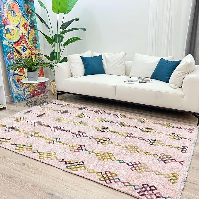 Alfa Rich 3x5 Light Pink Washable Area Rugs for Living Room Bedroom Kitchen Girls Decor Runner