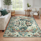Lahome Area Rugs 6x9, Washable Area Rugs for Living Room Non Slip Bedroom Dining Room Rug, Large Bohemian Soft Stain Resistant Indoor Floor Carpet for Apartment Nursery Kids Room, Teal