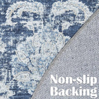 jinchan Fiora Round Rug 7ft Area Rugs Vintage Floral Distressed Design Machine Washable Non-Slip Low-Pile Ultra-Thin Circle Rug for Living Room Dining Room Bedroom Farmhouse (7' Round, Dark Blue)