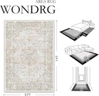 3x8 Washable Vintage Runner Rug for Living Room Bedroom Beige Grey Soft Tranditional Non Slip Runner Rug Lightweight Floral Low Pile Distressed Carpet Hallway Kitchen Bedroom Office