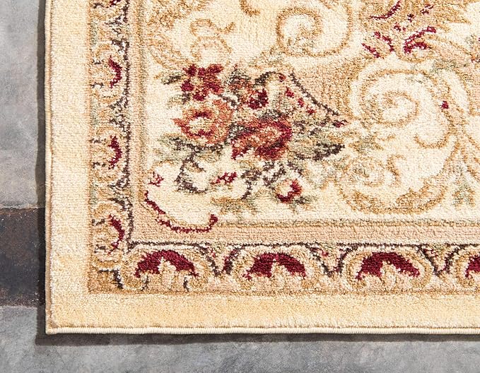 Unique Loom Versailles Collection Traditional Classic Floral Motif Area Rug (4' 0 x 6' 0 Rectangular, Ivory/ Tan)