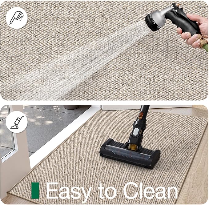 LUMI Ultra Thin Indoor Door Mat for Entrance 36"x56", Non Slip Entryway Mat, Low Profile Doormat, Unique Herringbone Design Carpet for Inside, Patio, Porch, Beige