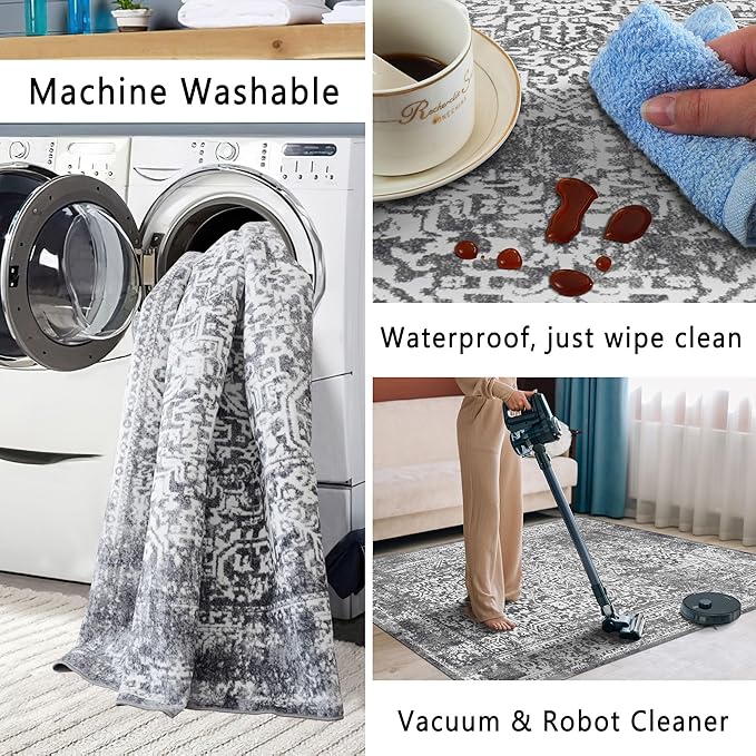 vivorug Runner Rug 2'x7' Vintage Washable Non-Slip Runners for Hallways Kitchen Entryway Laundry Room Carpet Hallway Runner Grey