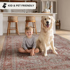 Kuden 4x6 Area Rug, Machine Washable Area Rug with Non-Slip Backing, Vintage Style, Soft, Easy Clean, Low Pile Rug for Living Room, Bedroom, Dining Room