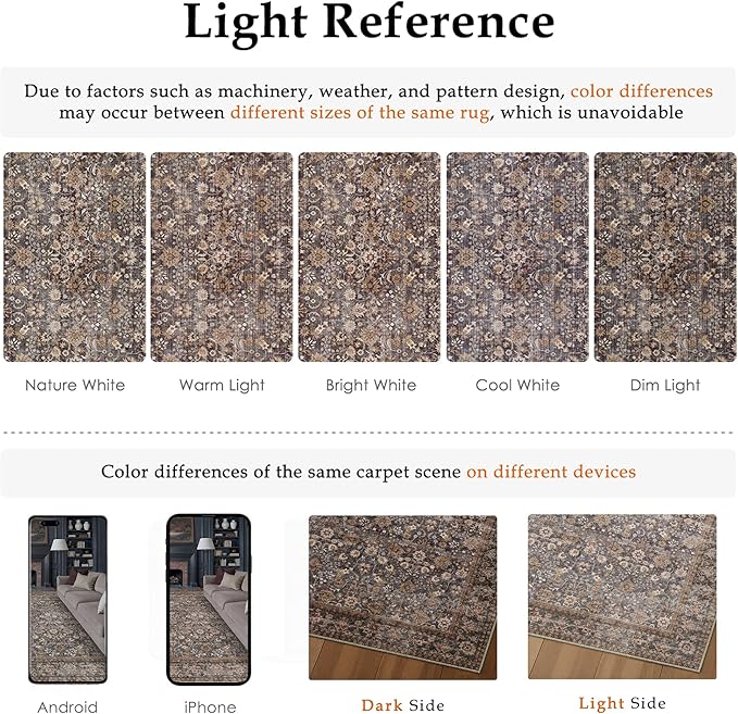 HUGEAR 3x5 Machine Washable Rugs Tradition Brown Hallway Area Rug Indoor Accent Rug Floral Low Pile Carpet Soft Throw Rug Bedroom Living Room Office Dining Room Kitchen Laundry Room Non Slip