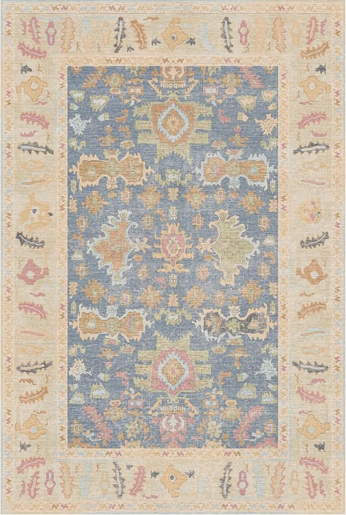 Kuden 2x3 Small Rug, Machine Washable, Non-Slip Backing, Vintage Style, Soft, Low Pile, Area Rugs for Entryway Kitchen Indoor Entrance