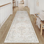 2x8 Washable Vintage Runner Rug for Living Room Bedroom Beige Grey Soft Tranditional Non Slip Runner Rug Lightweight Floral Low Pile Distressed Runner Kitchen Hallway Bedroom