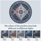 Tangsoo Vintage Round Rug 5ft, Washable Circle Rug, Non Slip Boho Round Area Rug, Low Pile Circular Rugs, Round Carpet for Bedroom,Livingroom,Nursery,Dorm,Office,Taupe