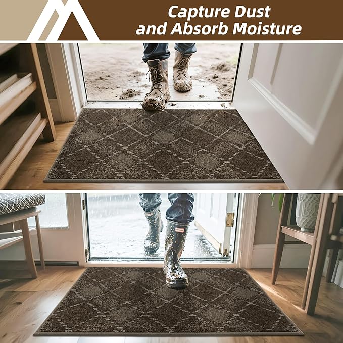 COSY HOMEER Plaid Door Mat 32" x 48",Dirt Trapper Entryway Rugs,Non-Slip Washable Farmhouse Doormat,Low Profile Welcome Mats for Paws Brown