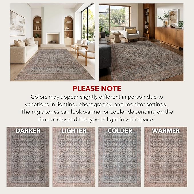 Kuden 5x7 Area Rug, Machine Washable Area Rug with Non-Slip Backing, Vintage Style, Soft, Easy Clean, Low Pile Rug for Living Room, Bedroom, Dining Room