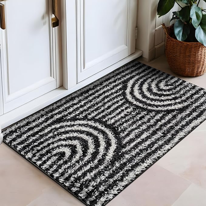 Rugshop Abstract Arch Shag Area Rug Anthracite Dark Gray 2' x 3' Ideal for Entryways, Kitchens, or Small Spaces