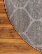 Rugs.com Lattice Frieze Collection Rug – 5' Round Blue Multi Medium Rug Perfect for Kitchens, Dining Rooms
