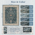 Vintage Distressed 8x10 Rugs for Living Room Bedroom, Washable Non Slip Dining Room Rugs for Under Table, Low Pile Thin Soft Carpet Farmhouse Dark Medallion Printed, Deep Blue/Multi
