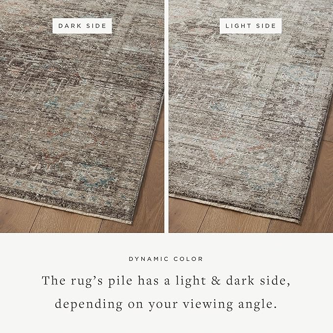 Loloi Magnolia Home by Joanna Gaines Millie Collection MIE-03 Charcoal/Dove 9'-6" x 9'-6", .25" Pile Height, Round Area Rug