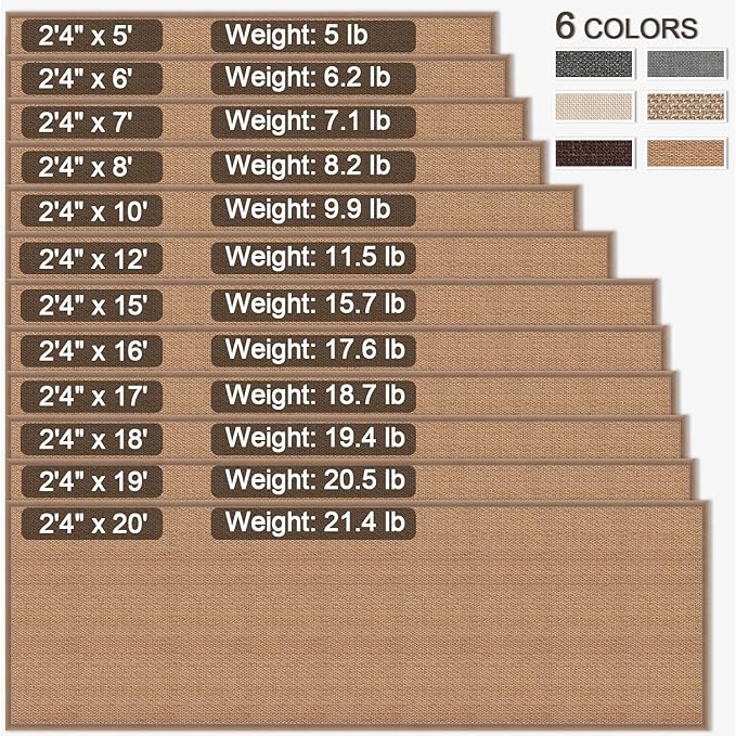18ft Hallway Runner Rug Mat Non Slip, Rubber Backed Absorbent Floor Rug Carpets, Runner for Entryway Porch Backyard Dining Room, Camel