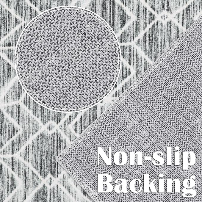 jinchan Moroccan Runner Rug 2x8 - Kitchen Machine Washable Runner Rug Modern Geometric Low-Pile Lightweight Non-Slip Carpet for Entryway Hallway Laundry Room Bedroom Bedside (2x8ft, Grey)