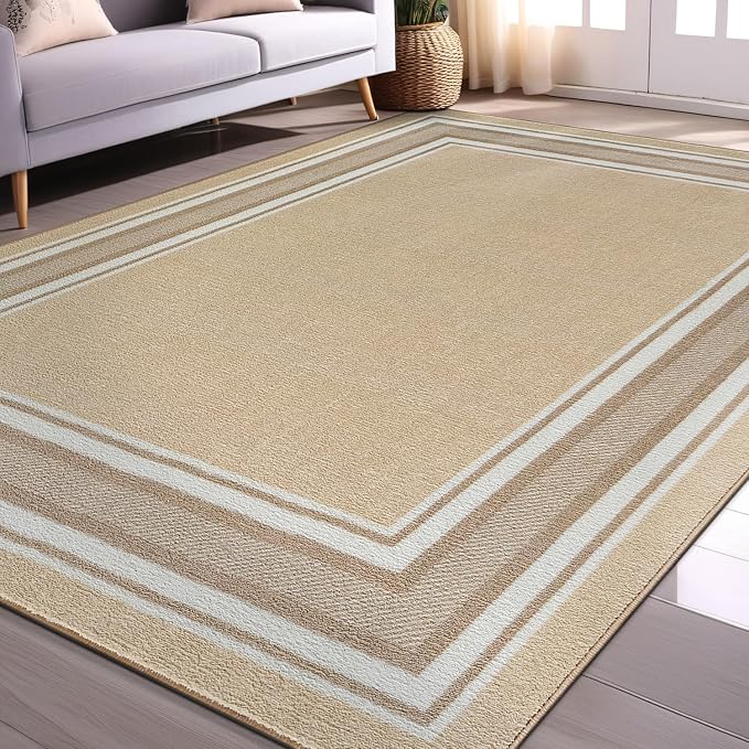 Beverly Rug Non Slip Area Rugs 3x5 Modern Bordered Non Skid Rubber Backing Soft Area Rug for Living Dining Room Easy to Clean Non Shedding Kitchen Bedroom Indoor Carpet 3 x 5 Beige