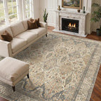 GENIMO 6x9 Area Rugs for Living Room, Machine Washable Low Pile Rugs, Chenille Non Alip Vintage Rug for Bedroom, Dining Room, Home Office, Beige Khaki
