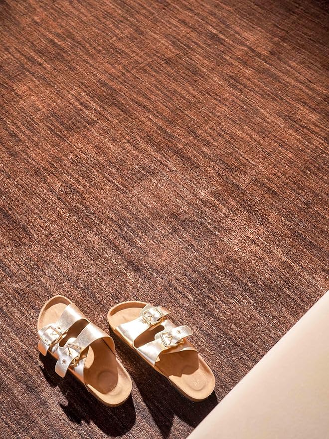Hand Knotted Loom Wool ECO-Friendly Area Rugs - 8'x8', Square, Brown Color, Solid Plain Design, High Pile Thick Handmade Anti Skid Area Rugs for Living Room, Bed Room (L00111)
