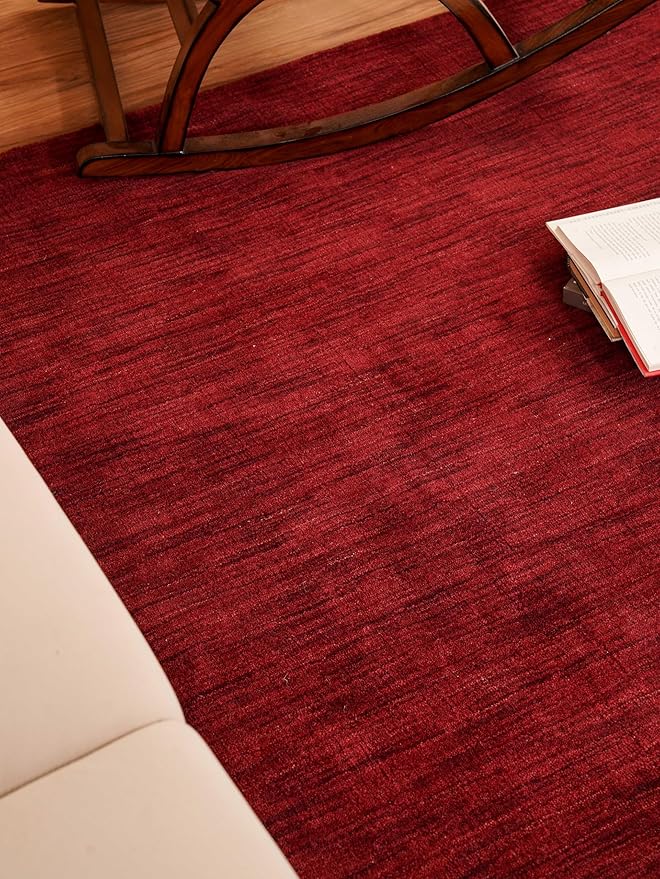 Rugsotic Carpets Hand Knotted Gabbeh Wool 5'x8' Area Rug Solid Red L00111