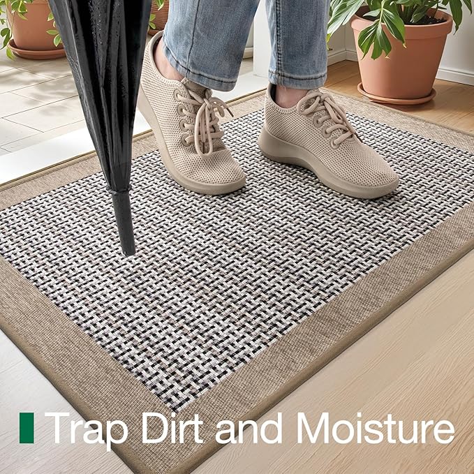 LUMI Inside Door Mat for Entry 20"x32", Absorbent, Dirt Trapper, Low Profile Thin, Non Slip Mats with Rubber Backing, Ideal for Indoor, High Traffic, Garage, Entrance, Classic Beige
