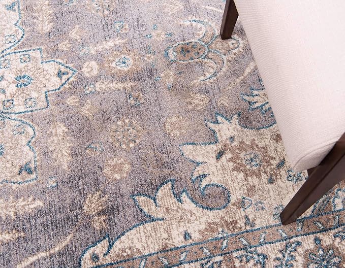 Unique Loom Salzburg Collection Classic Traditional Design Oriental Inspired Border Area Rug (7' 0 x 10' 0 Rectangular, Gray/Beige)
