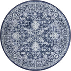 KILOCOCO Area Rug 5ft Round Living Room Rug Washable Printed Vintage Floral Bedroom Rugs Non Slip Entryway Rugs for Kitchen Dining Room Laundry Room Playroom, Blue