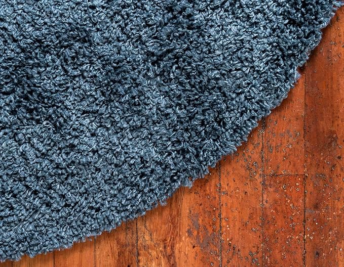 Unique Loom Davos Shag Collection Area Rug - Solid (3' 3" Round, Marine Blue)