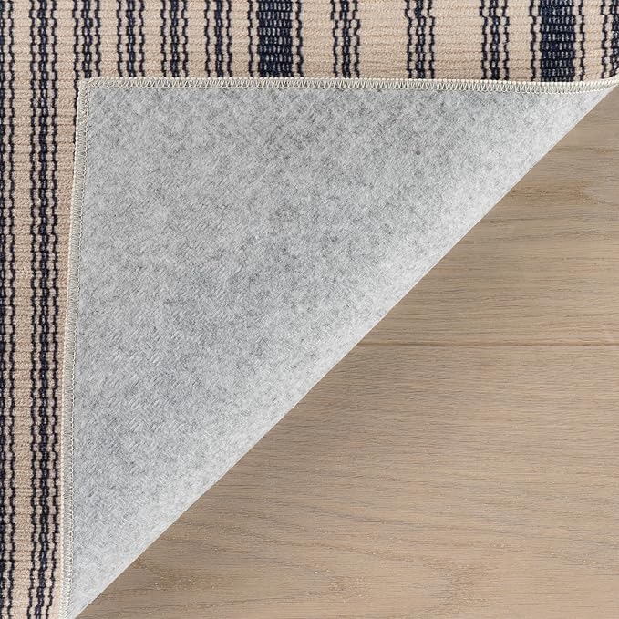 Dash & Albert Axiom Navy Machine Washable Rug, 2 X 3 Feet, Blue/Ivory Stripe Pattern