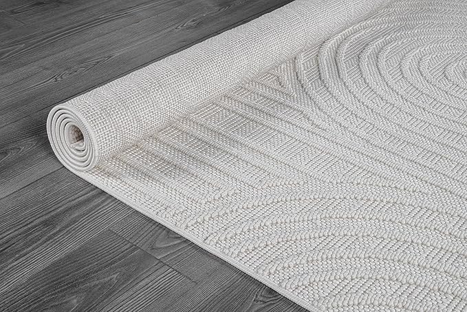 Beverly Rug Micro Loop Area Rug White 5x7 Modern Luxury Soft Circle Geometric Durable Indoor Area Rugs for Living Dining Room Office Stain Resistant Non Shedding Casual Indoor Carpet White 5 x 7