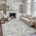 5x7 Area Rug Machine Washable Boho Rug for Living Room,Ultra-Thin Low Pile Carpet,Lightweight Indoor Printed Rug,Non Slip Floral Area Rug for Bedroom, Dining Room, Home Office,Grey Cyan