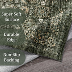 Morebes Vintage Large Rugs for Living Room, Washable 8x10 Area Rugs Non Slip,Soft Dark Green Rug for Bedroom,Distressed Non-Shedding Throw Rug for Entryway Kitchen Foyer Playroom