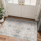 3x5 Area Rugs for Living Room, Machine Washable Non Slip Vintage Rugs, Low Pile Lightweight Print Rug for Bedroom, Dining Room, Home Office, Light Taupe Brown