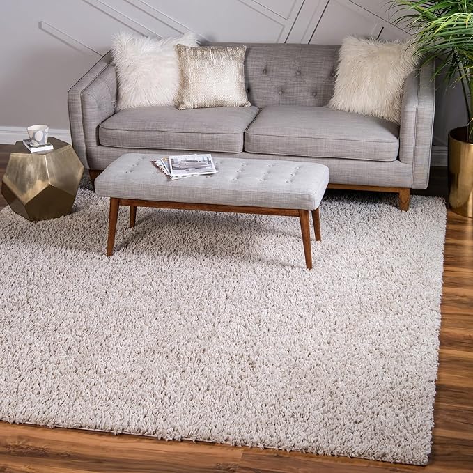 Unique Loom Davos Shag Collection Area Rug - Solid (5' 3" Square, Linen)