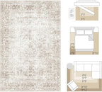 FMFUNCTEX 3x10 Runner Rug Beige Washable Vintage Neutral Distressed Non Slip Low Pile Indoor Carpet Soft Retro Floral Hallway Entryway Rug for Kitchen Living Room Bedroom Bathroom Laundry Bedside