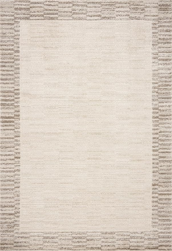 Loloi Chris Loves Julia Calvin Collection CLV-04 Ivory/Pebble 11'-6" x 15'-7" Area Rug Checkered Neutral Soft Living Room Bedroom Carpet