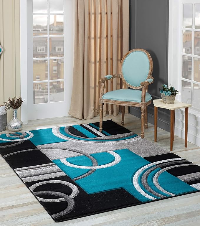 GLORY RUGS Area Rug Modern 2x7 Turquoise Soft Hand Carved Contemporary Floor Carpet with Premium Fluffy Texture for Indoor Living Dining Room and Bedroom Area