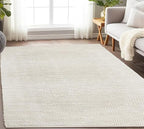 Handwoven Wool Cotton Blend Area Rug 8x10', Textured Popcorn Braided Ivory Rug, Soft Thick Farmhouse Contemporary Living Room Carpet, Neutral Modern Decorative Floor Rug