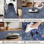Vintage Dark Blue 4x6 Area Rugs for Large Entryway, Bedroom Beside Rug, Kitchen, Mudroom, Non-Slip Low Pile Ultra Soft Stain Resistant Small Floral Carpet
