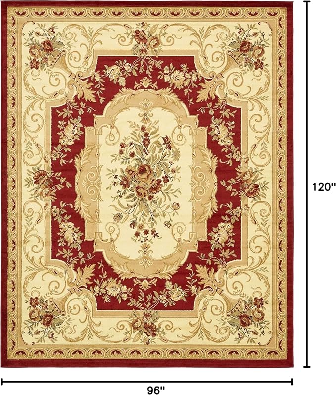 Unique Loom Versailles Collection Traditional Classic Floral Motif Area Rug (8' 0 x 10' 0 Rectangular, Burgundy/ Ivory)