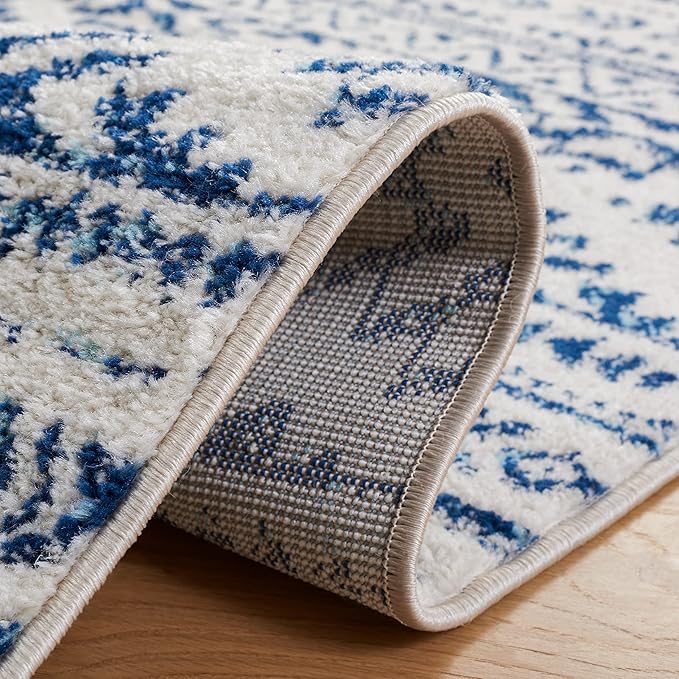 SAFAVIEH Tulum Collection Runner Rug - 2' x 17', Ivory & Navy, Moroccan Boho Tribal Design, Non-Shedding & Easy to Clean, Ideal for Living Room, Hallway, Foyer, Bedroom (TUL272D)